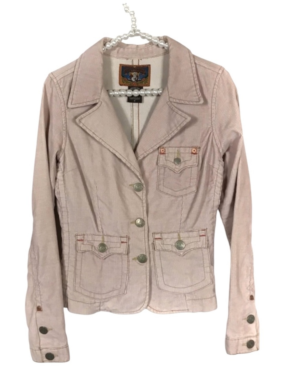 True Religion Jeans Pink Corduroy Jacket Medium Y2K Coat Vintage Blazer Casual M